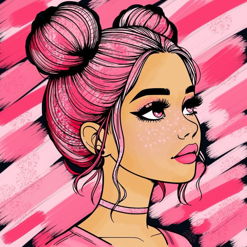 realistic girl with buns on the top of her head