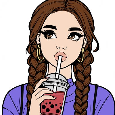 realistic girl with braided hair drinking boba