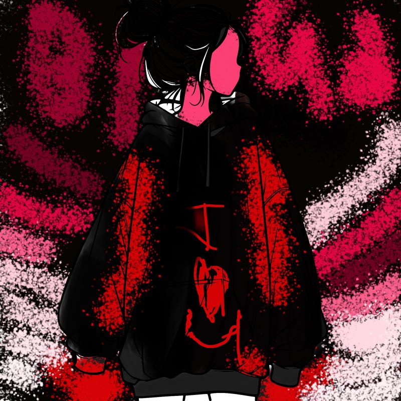 realistic girl with a oversized sweatshirt on and a bun