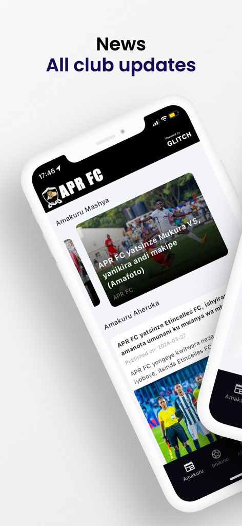 APR FC - Official APR FC app news section showing latest club updates and football match results