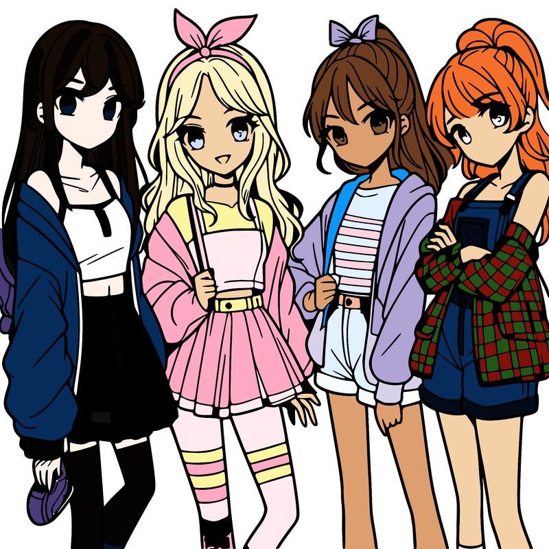 teen manga girls group of 4