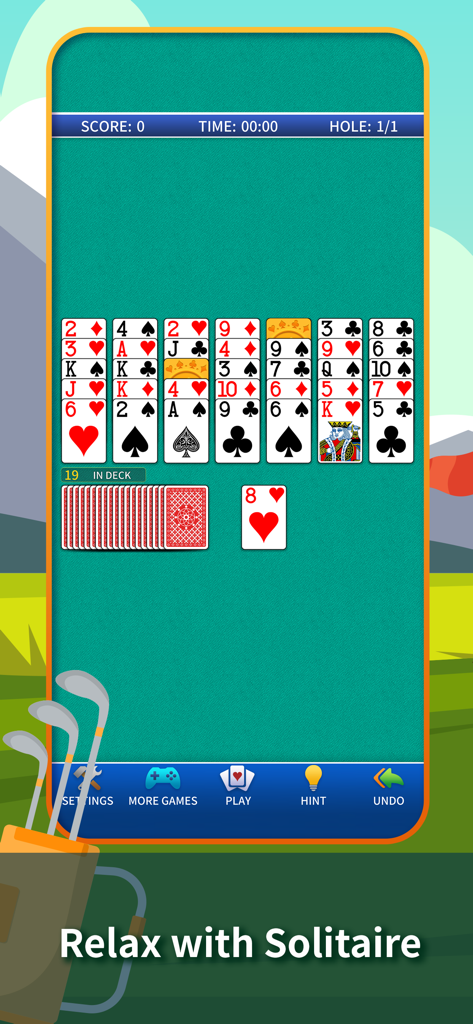 Golf Solitaire Classic gameplay showing clear cards on a green background