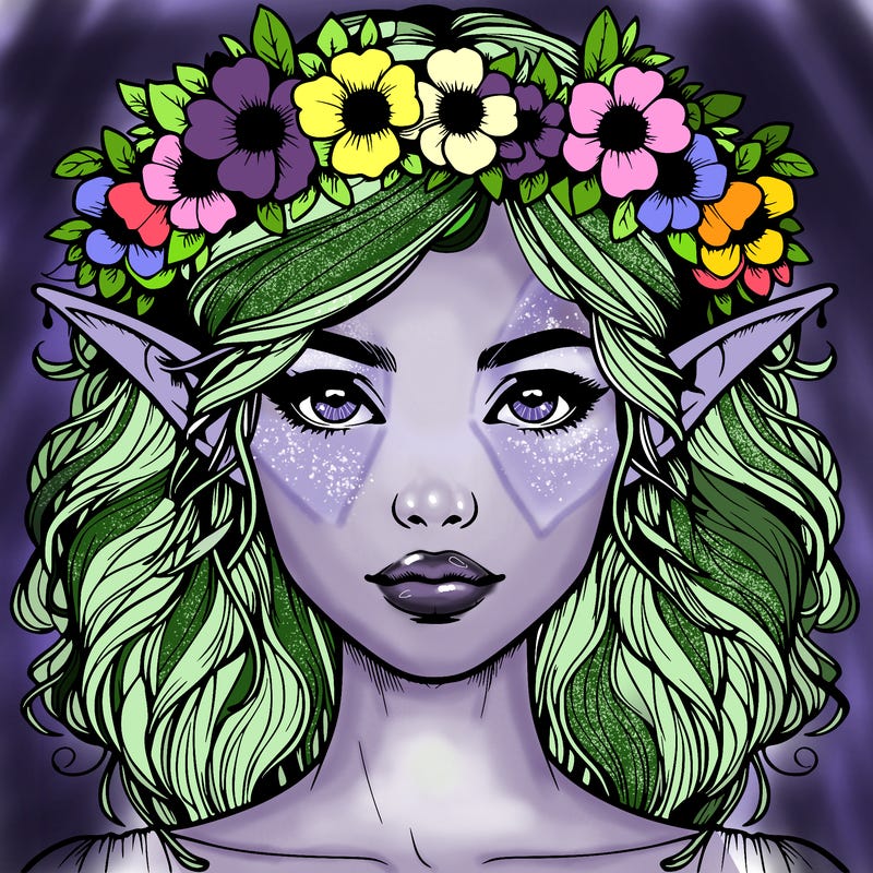 realistic female elf with flower crown