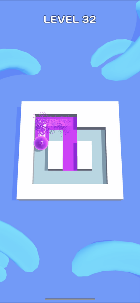 A purple ball painting a white maze in the Roller Splat game