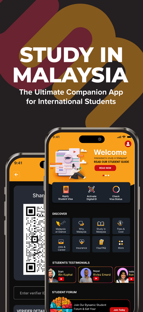 EMGS Hub - Screenshot der EMGS Hub App, die das Studenten-Dashboard und die Visumantragsfunktionen anzeigt