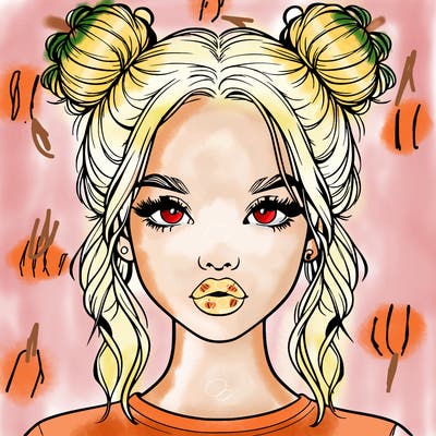 realistic girl with two buns in hair and lips