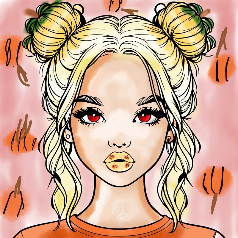 realistic girl with two buns in hair and lips