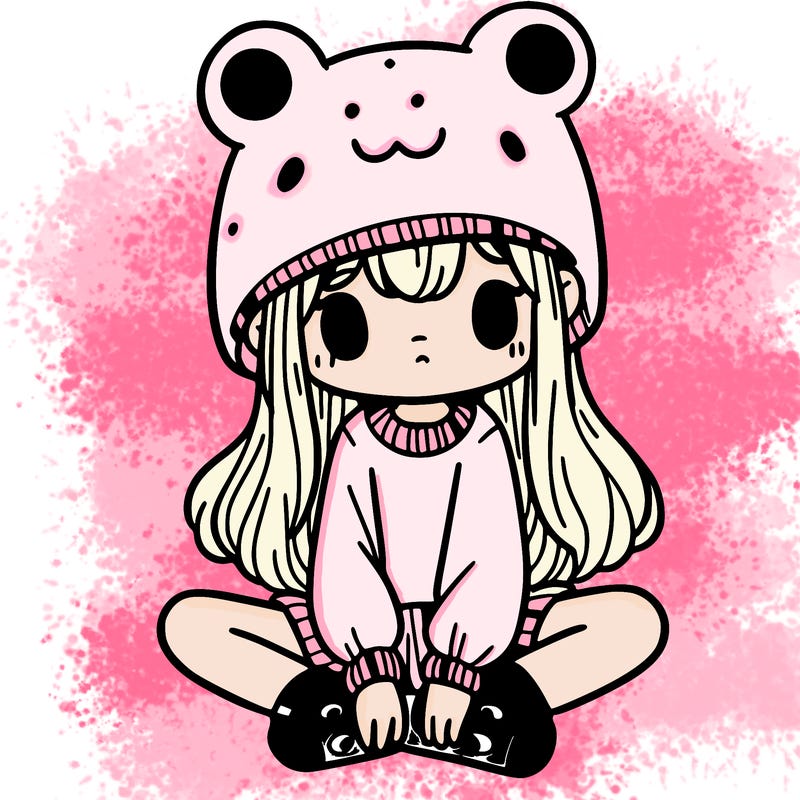 a girl wearing a frog hat and some frog socks