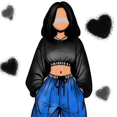 realistic girl faceless with baggy pants and a crop top
