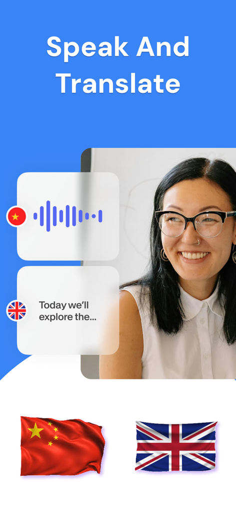 Live Translator - Voice & Text - A woman using the Live Translator app for real time voice and text translation between different languages