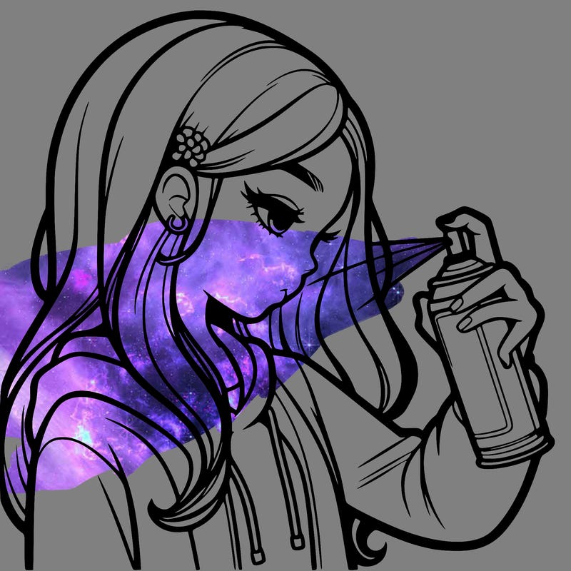 a realistic girl spray painting