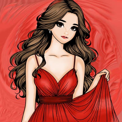 realistic girl in flowy silky prom dress