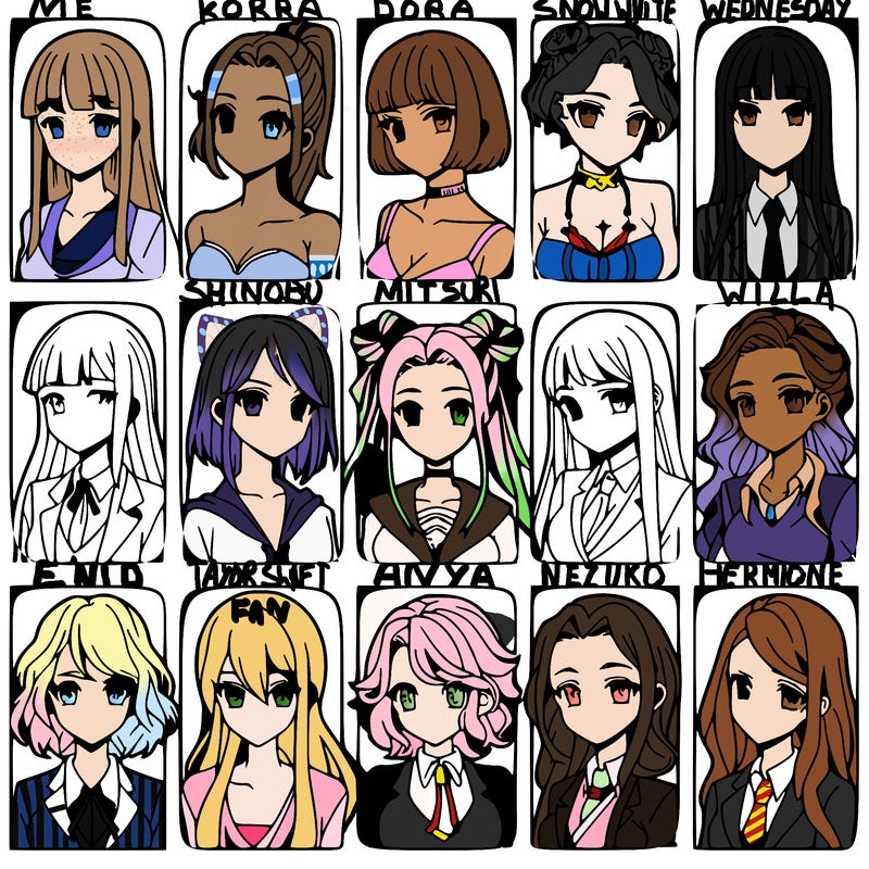 girls that look diffrent anime