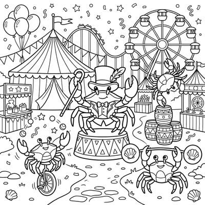 Get ready for a spectacular day at the fair with our charming Reef Crabs Carnival coloring page! Watch as these delightful crustaceans perform amazing feats amidst exciting rides and festive tents.