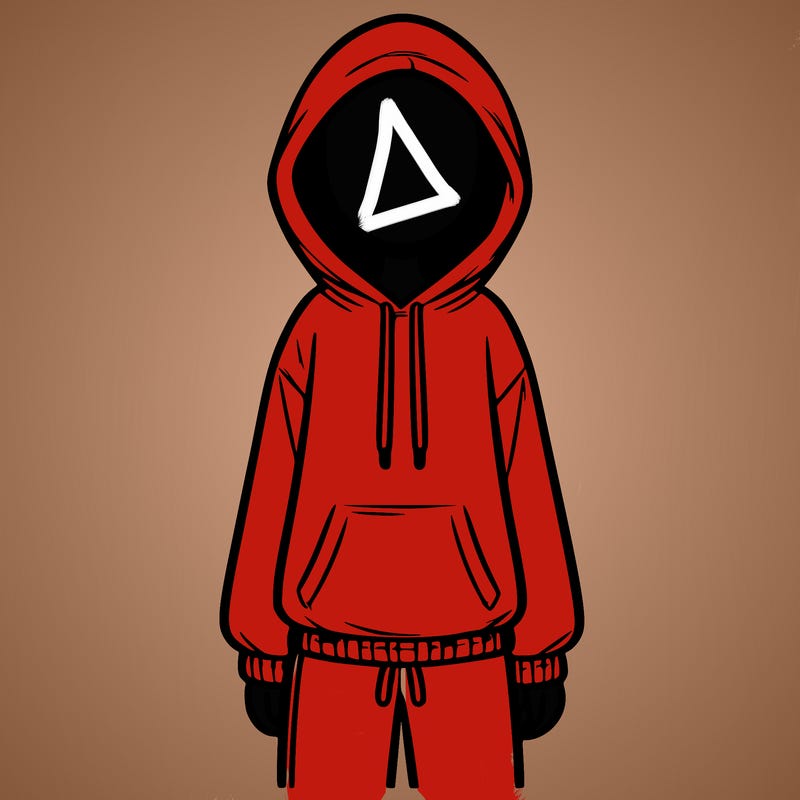 faceless girl in a tracksuit with a hood on and no hair