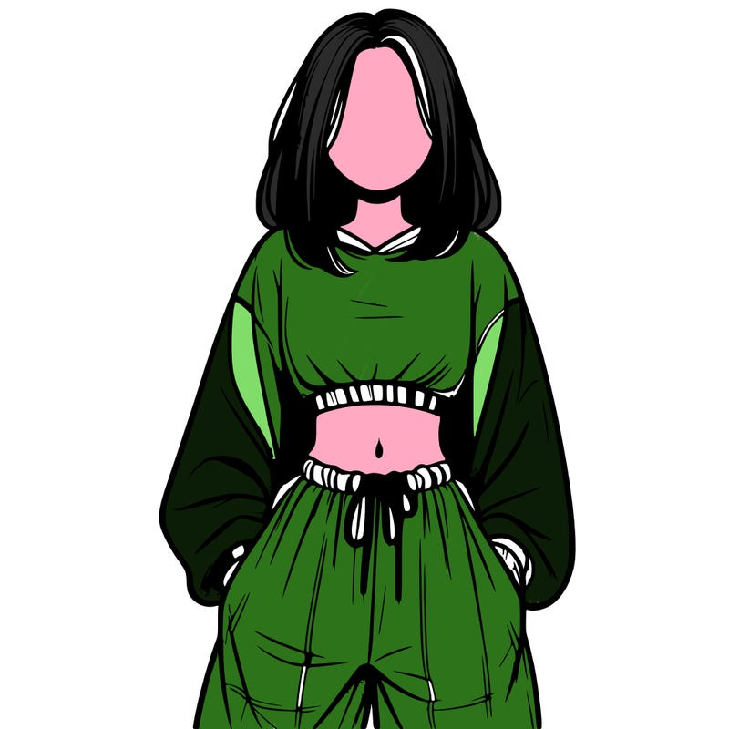 realistic girl faceless with baggy pants and a crop top