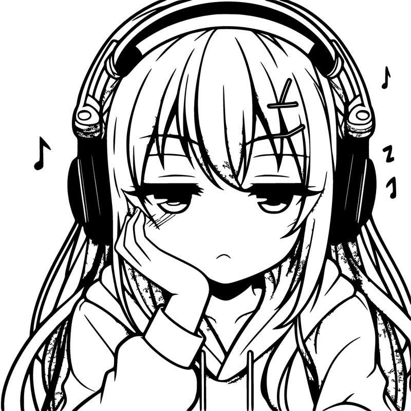 tired anime girl with head phones
