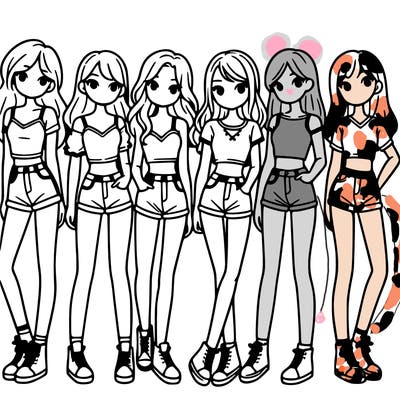 a group of girls wearing crop tops and shorts