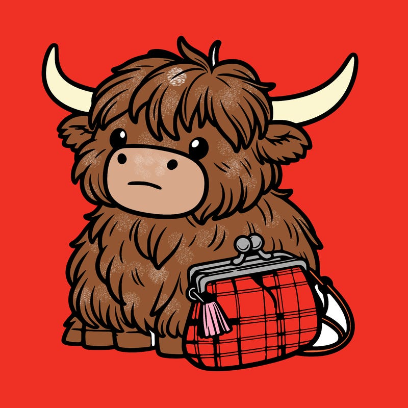 highland cow in a purse