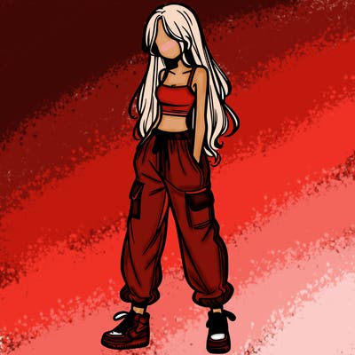 girl in baggy pants crop top and long hair