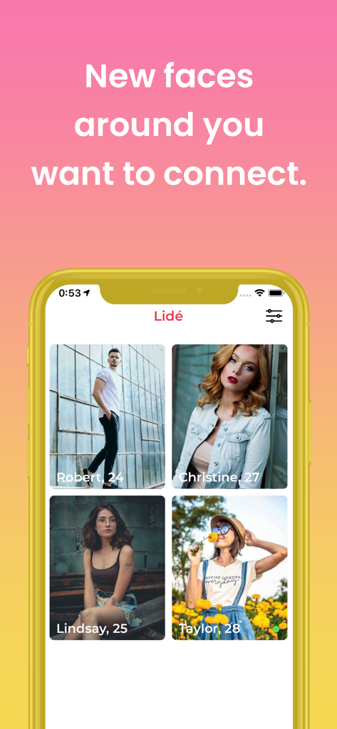 Interfaz de la app Workchat que muestra perfiles profesionales de personas cercanas listas para conectar para proyectos.
