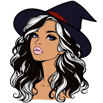 realistic witch girl with wavy hair and lips