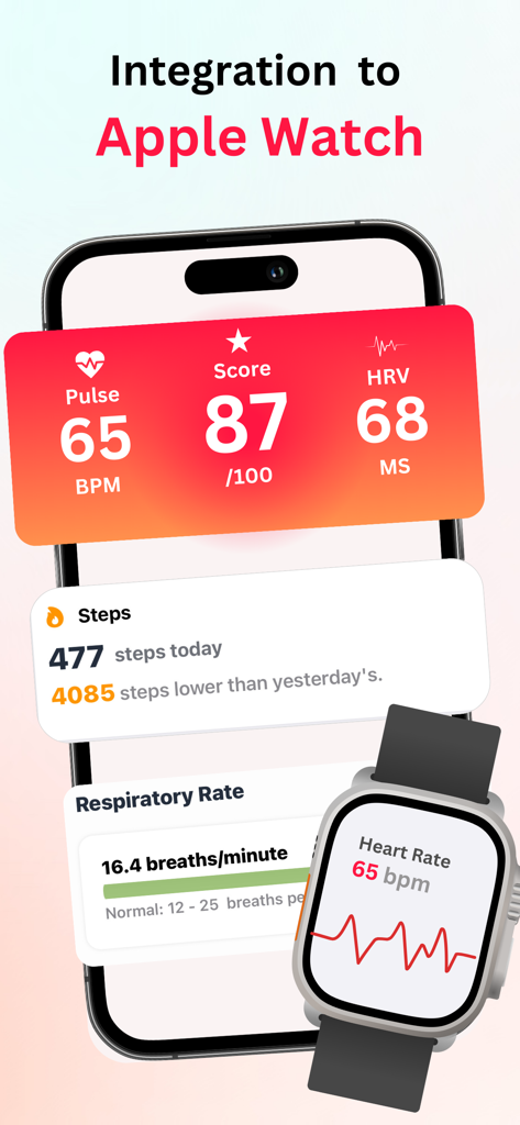 Pulse Tracker - Heart Rate - Pulse Tracker app dashboard showing heart rate and health metrics with Apple Watch integration