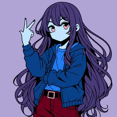 one anime girl with long hair and a cool pose