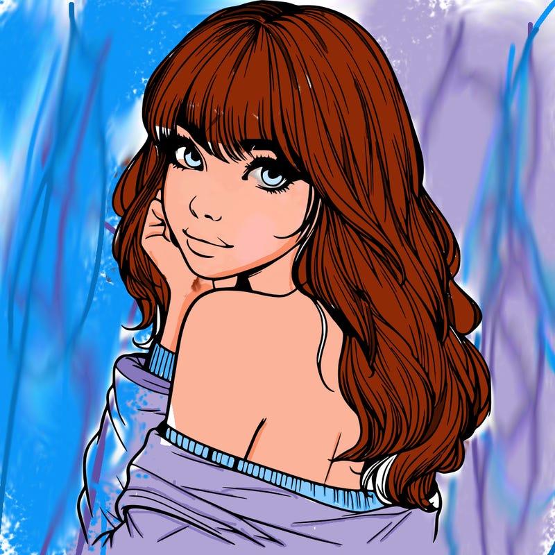 realistic girl with bangs looking over her shoulder