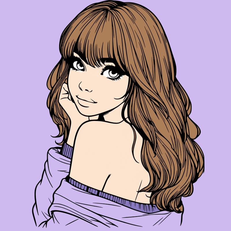realistic girl with bangs looking over her shoulder