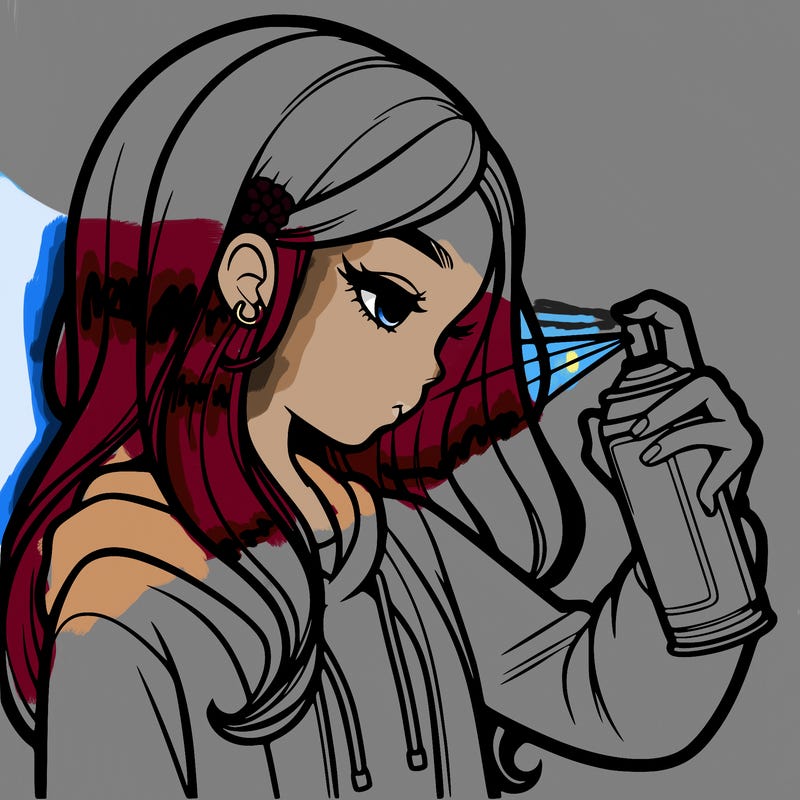 a realistic girl spray painting