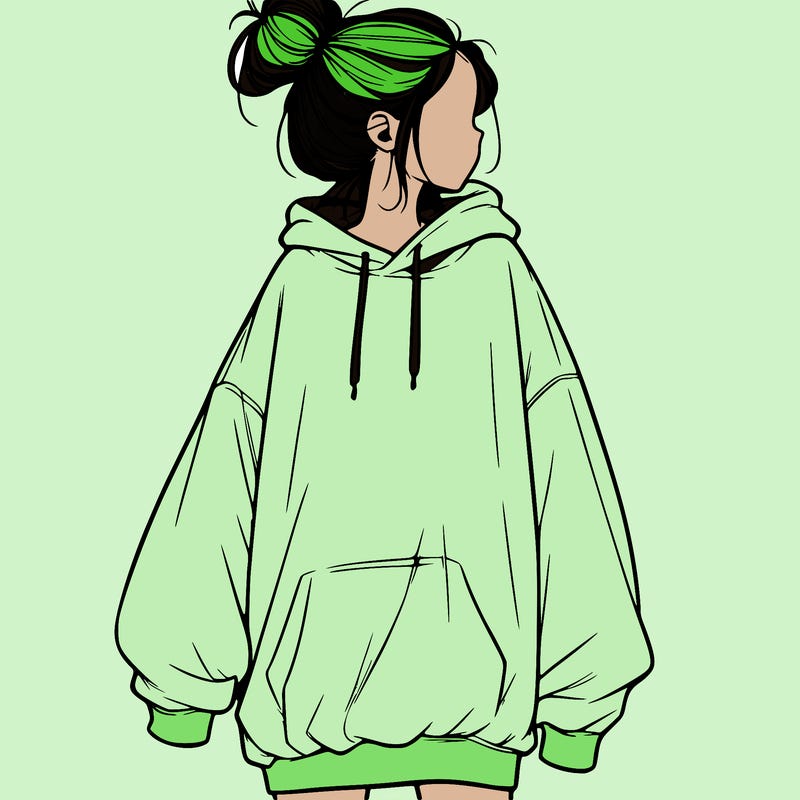 realistic girl with a oversized sweatshirt on and a bun