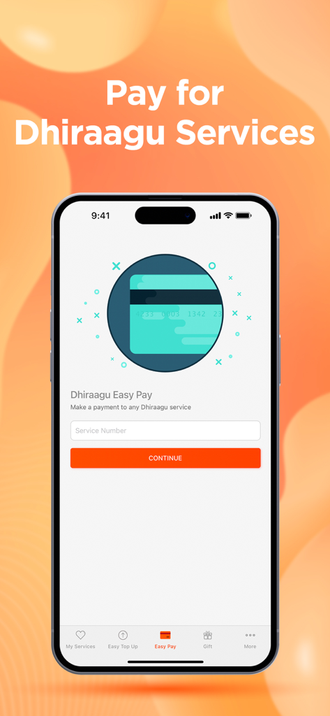 Dhiraagu mobile app Easy Pay screen for paying telecommunication services.