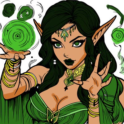 realistic scary beautiful elf sorceress casting spell