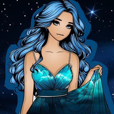 realistic girl in flowy silky prom dress