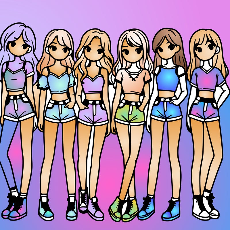 a group of girls wearing crop tops and shorts