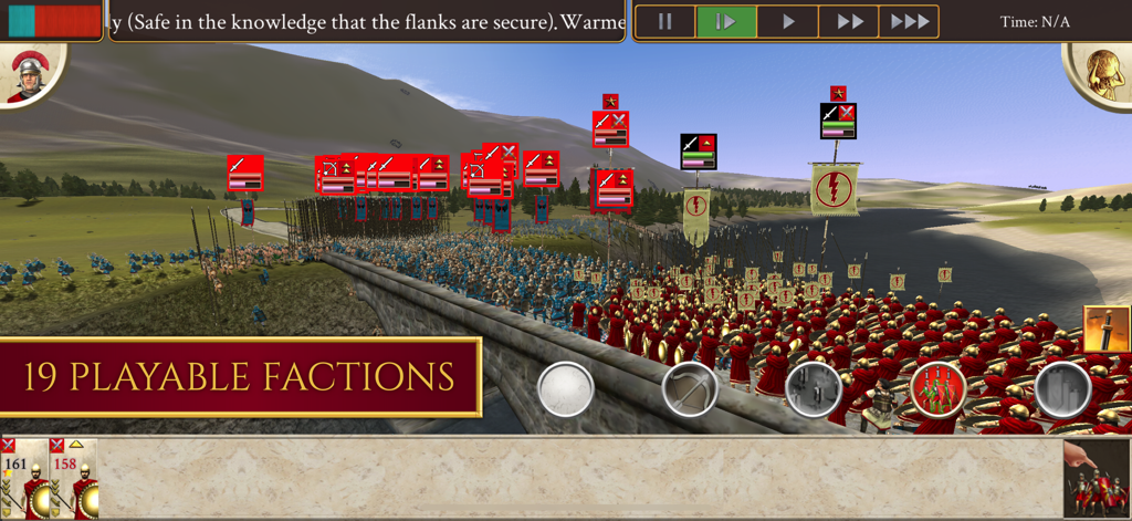 A large scale 3D battle on a bridge between Roman and blue-clothed soldiers in ROME Total War