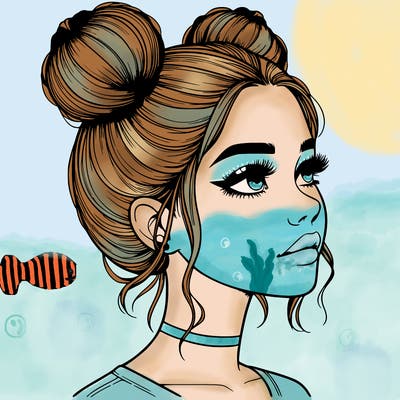 realistic girl with buns on the top of her head