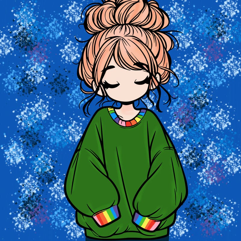 girl with baggy sweatshirt and messy bun