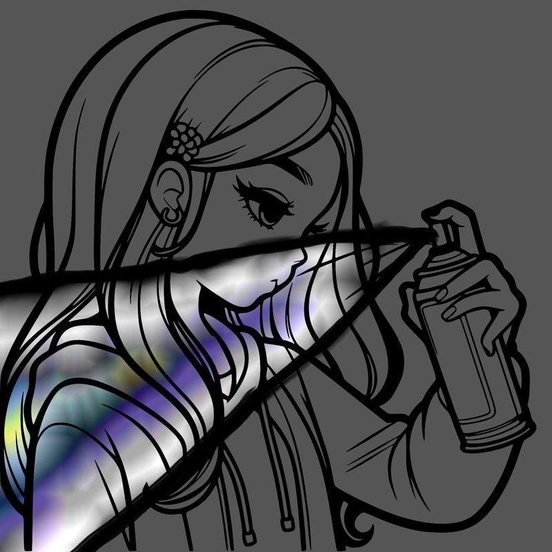 a realistic girl spray painting