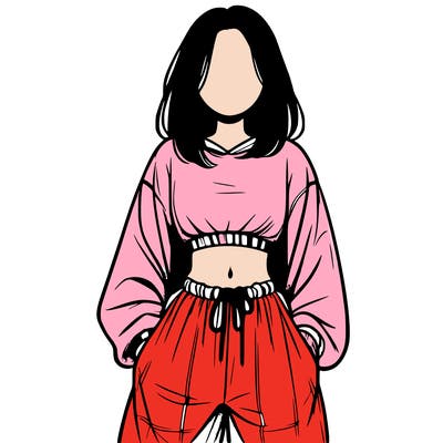 realistic girl faceless with baggy pants and a crop top