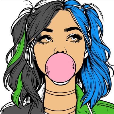 realististic girl blowing bubble -gum