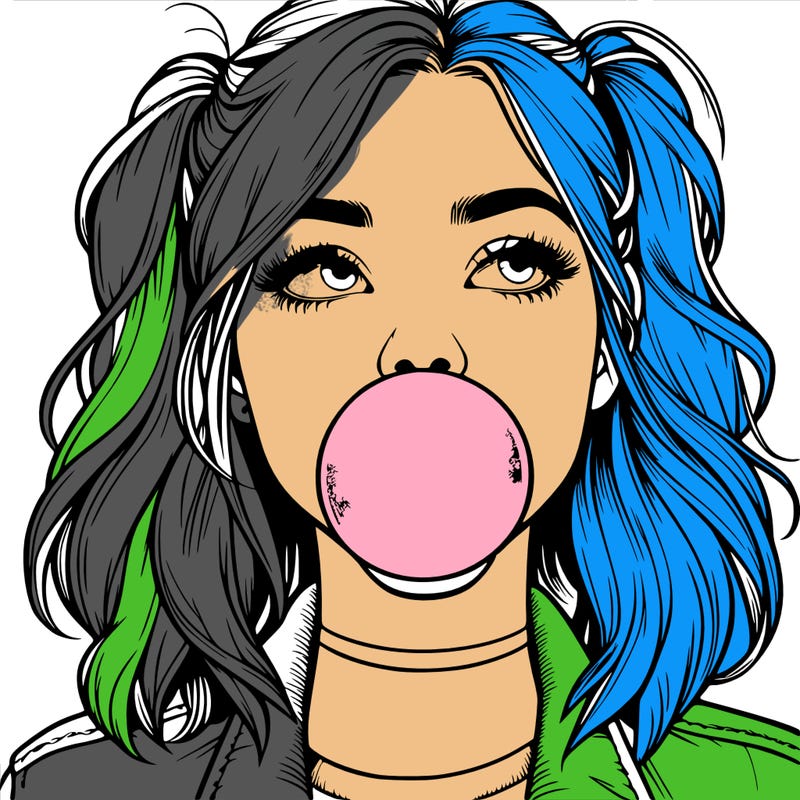 realististic girl blowing bubble -gum