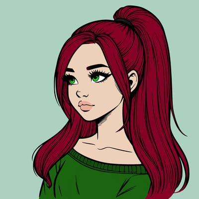 realistic girl with a high ponytail