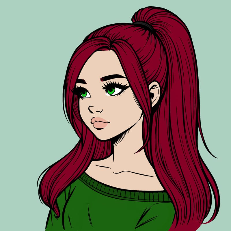 realistic girl with a high ponytail