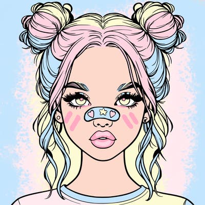 realistic girl with two buns in hair and lips