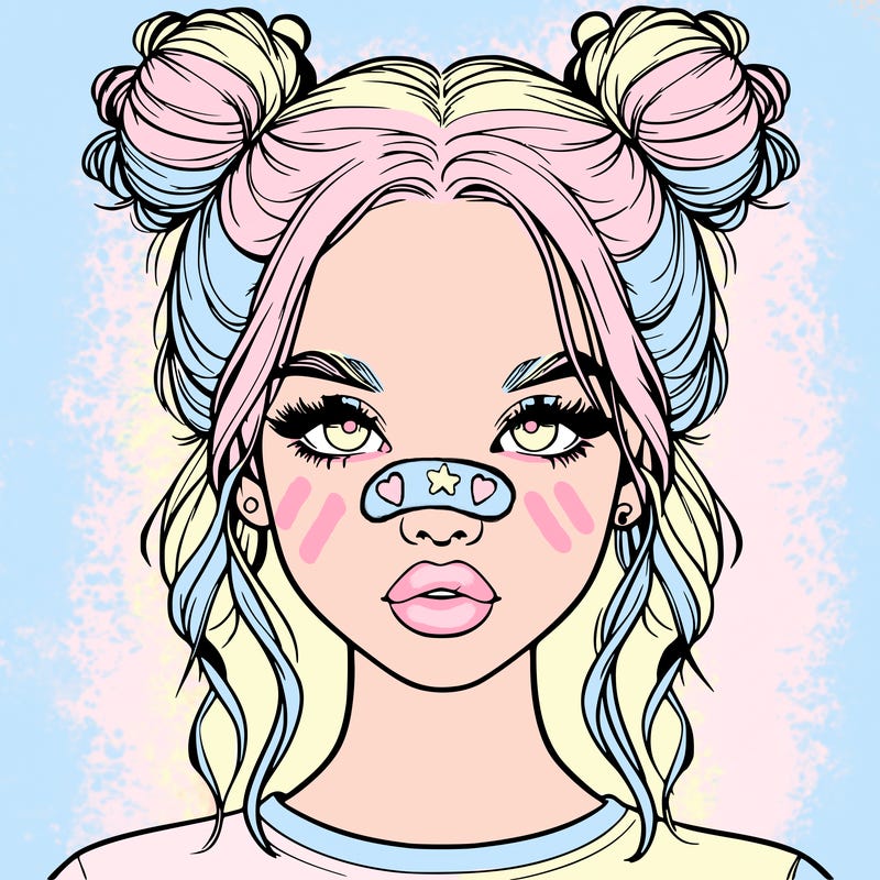 realistic girl with two buns in hair and lips