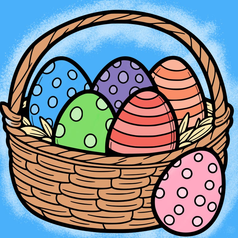 six easter egg in a basket