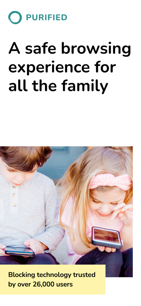 Purified Porn Filter - Two young children safely using smartphones with Purified Porn Filter app