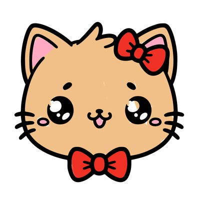 kawaii cat with a bow tie hanging from his ear